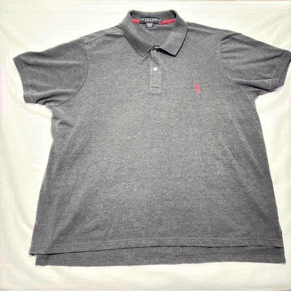 Used U.S. Polo Assn. Classic-Fit Polo Shirt 2XL Charcoal Gray Red Logo - Picture 1 of 12